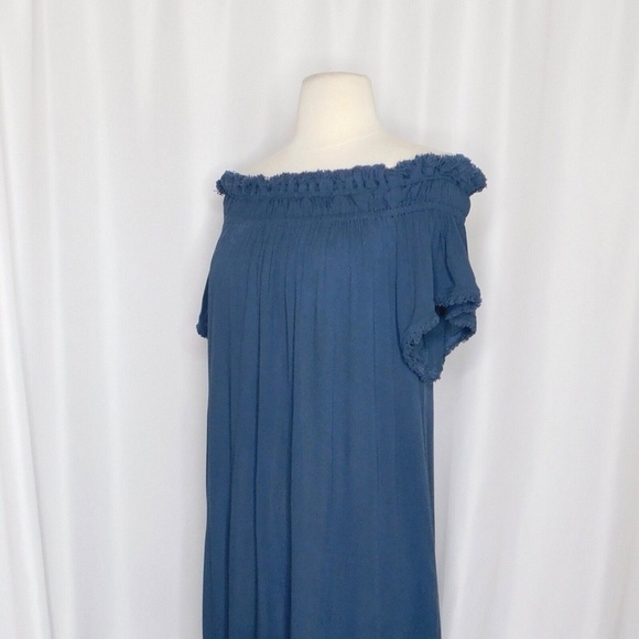 WATERCULT Smocked Maxi Dress Blue Beach Cover Up Fringed Resortwear Summer Small - Picture 6 of 13